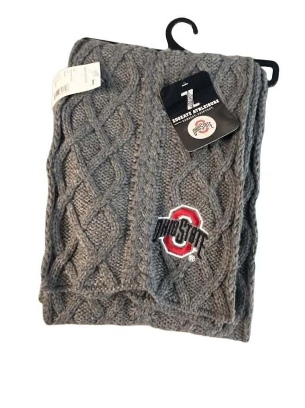 Zoozatz Ohio State Buckeyes Grey Cable Knit Scarf NWT